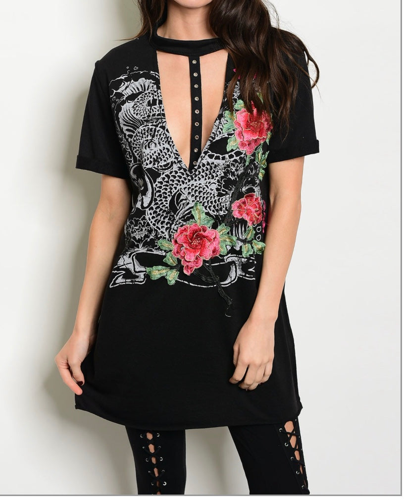 Skull chocker rose patch Tunic