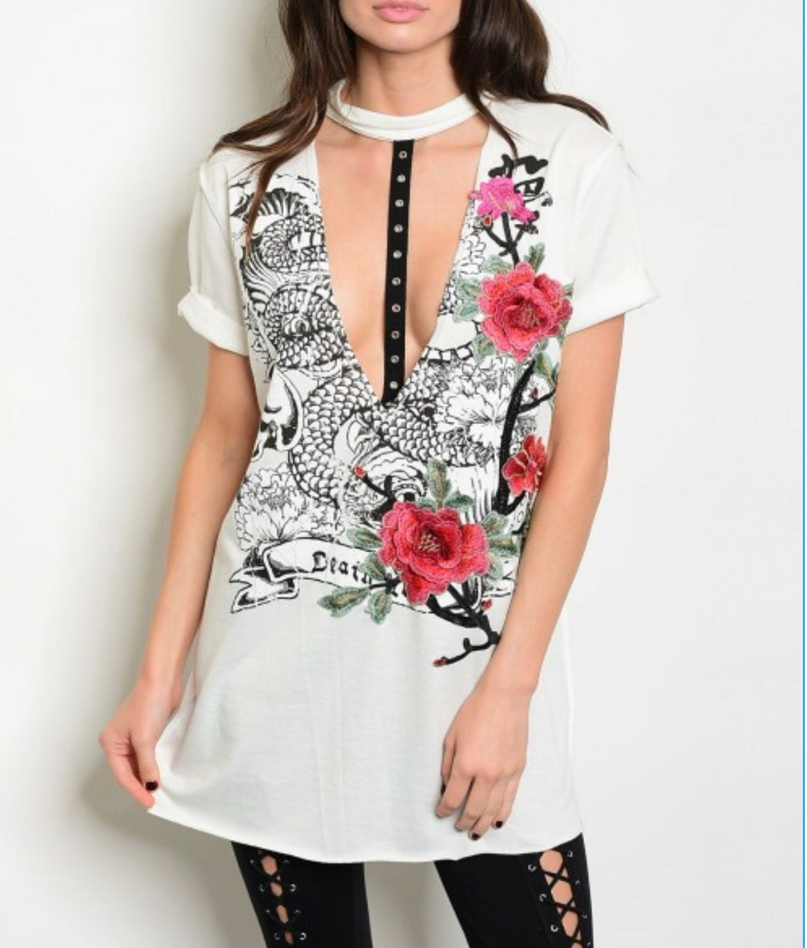 Skull chocker rose patch Tunic