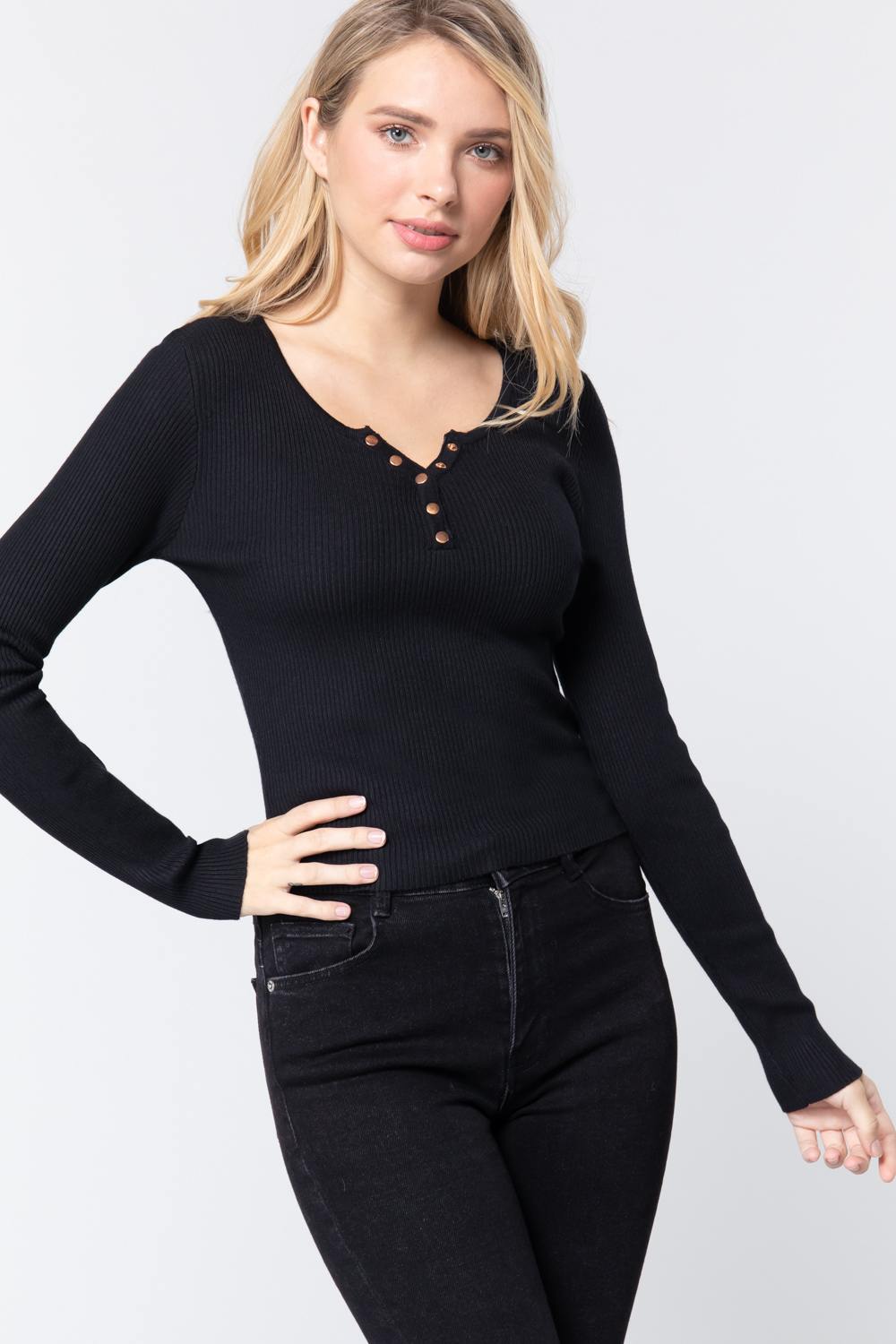 Snap Button Detail Sweater Top